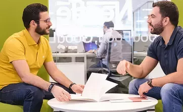 Two men talking